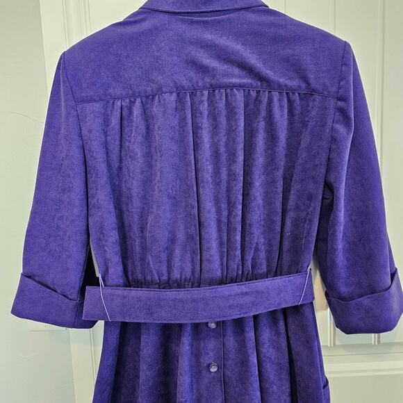 Vintage 80s Shirt Dress Womens Size 14 Purple Faux Suede Cottagecore Preppy - Picture 10 of 13
